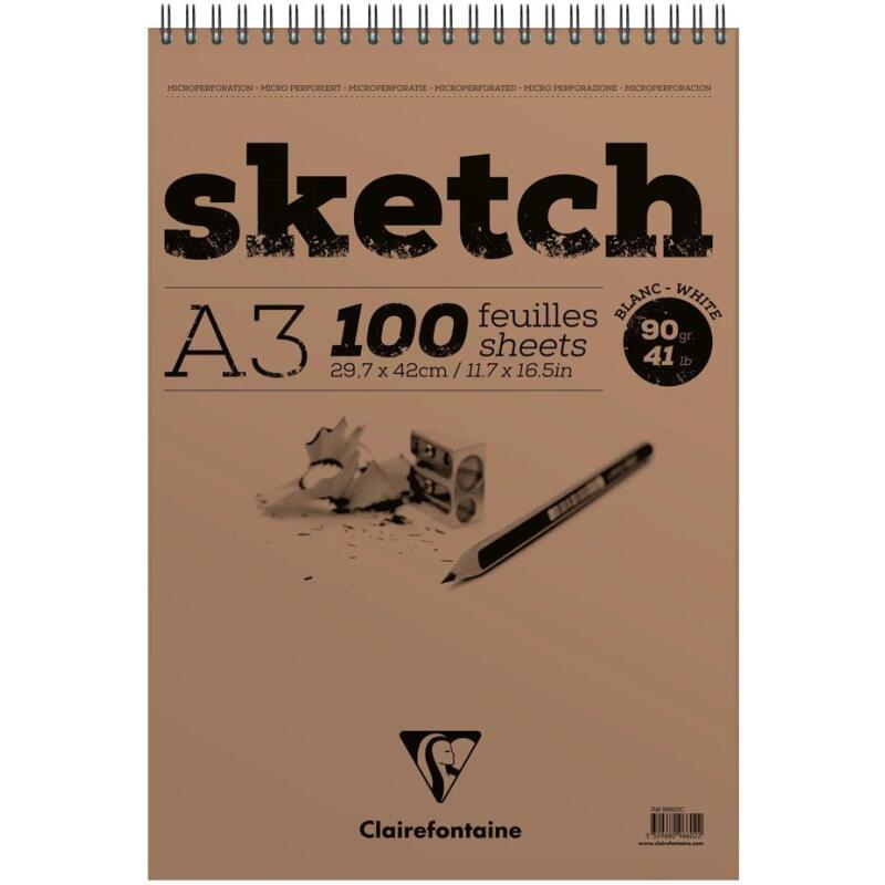 Sketch bloc spiralé 100F A3 90g - Blanc