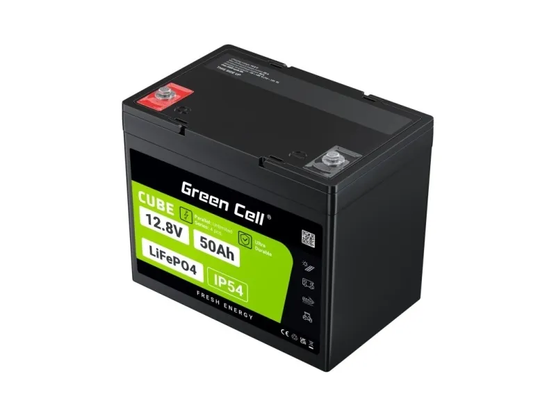 Green Cell LFPGC12V50AH, Lithium jern fosfat (LiFePO4), 12 V, Sort, Grøn, 50 At, 640 Wh, 75 A