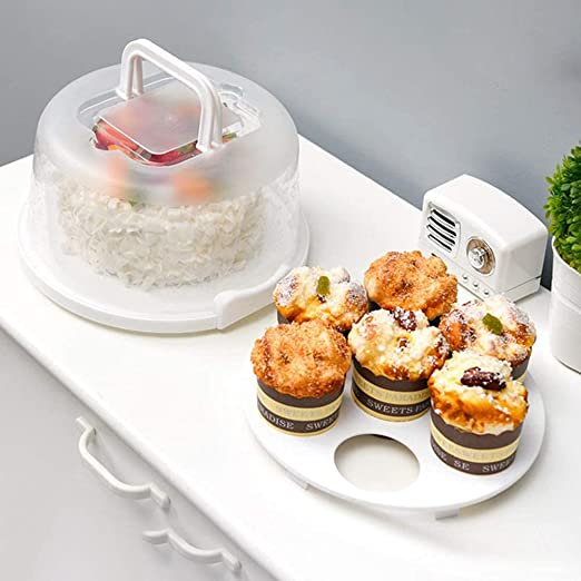 2in1 Kuchen Transportbox Torten Behälter   Einsatz für 7 Cupcakes / Muffins - Transparent