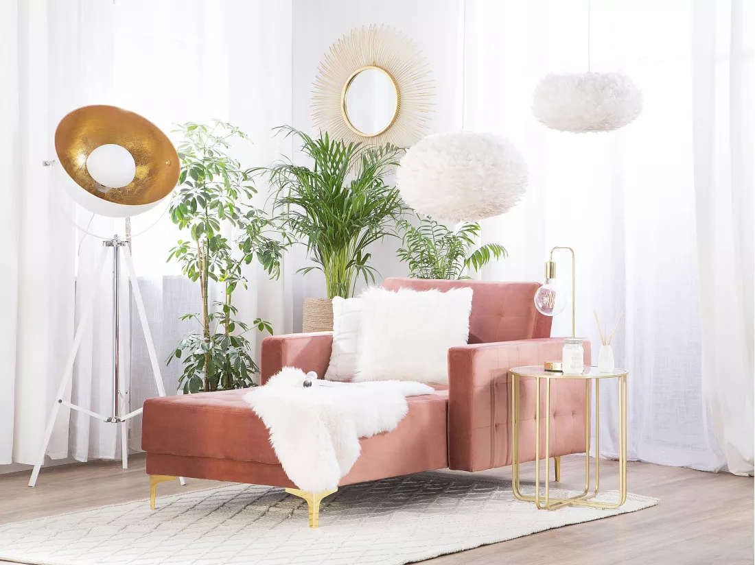Chaise longue en velours rose ABERDEEN