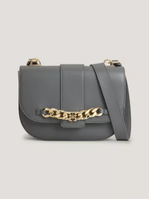 Bolsa transversal com aba e corrente