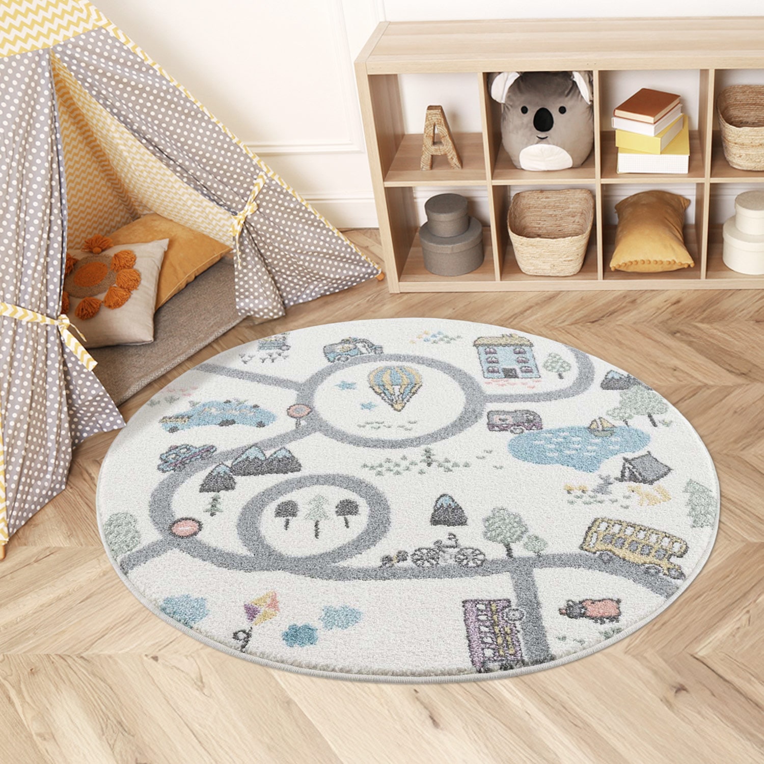 Carpet City Kinderteppich »Anime9376« rund 11 mm Höhe Strassen-Spiel-Teppich, Auto, Weicher Flor, Pflegeleicht, Kinderzimmer