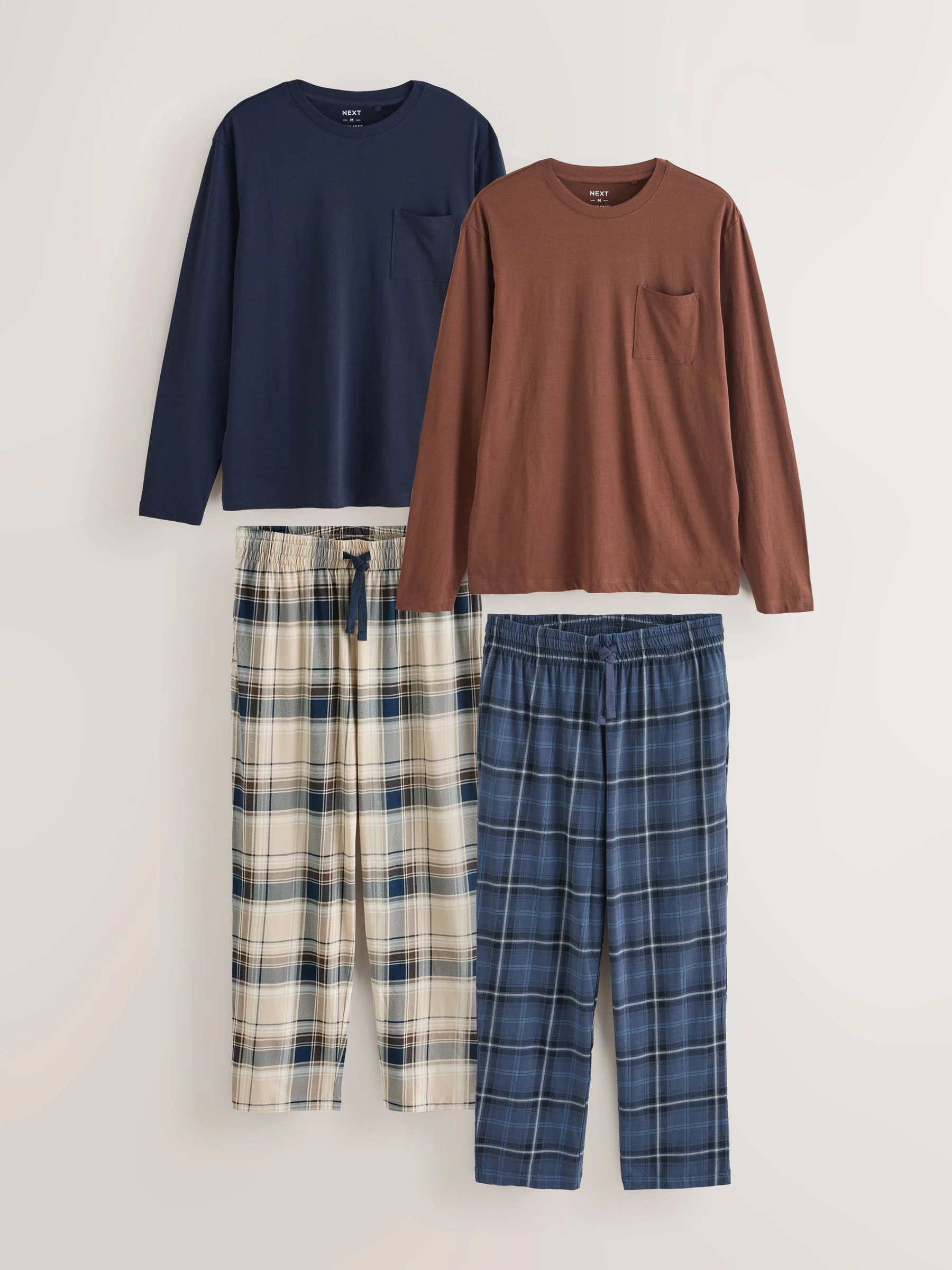 Neutraal/marineblauw - Check Jersey Short Sleeve Pyjamas Set 2 Pack