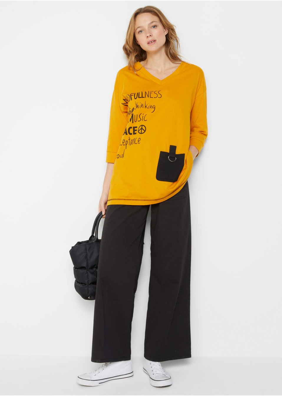 T-shirt oversize, manches 3/4