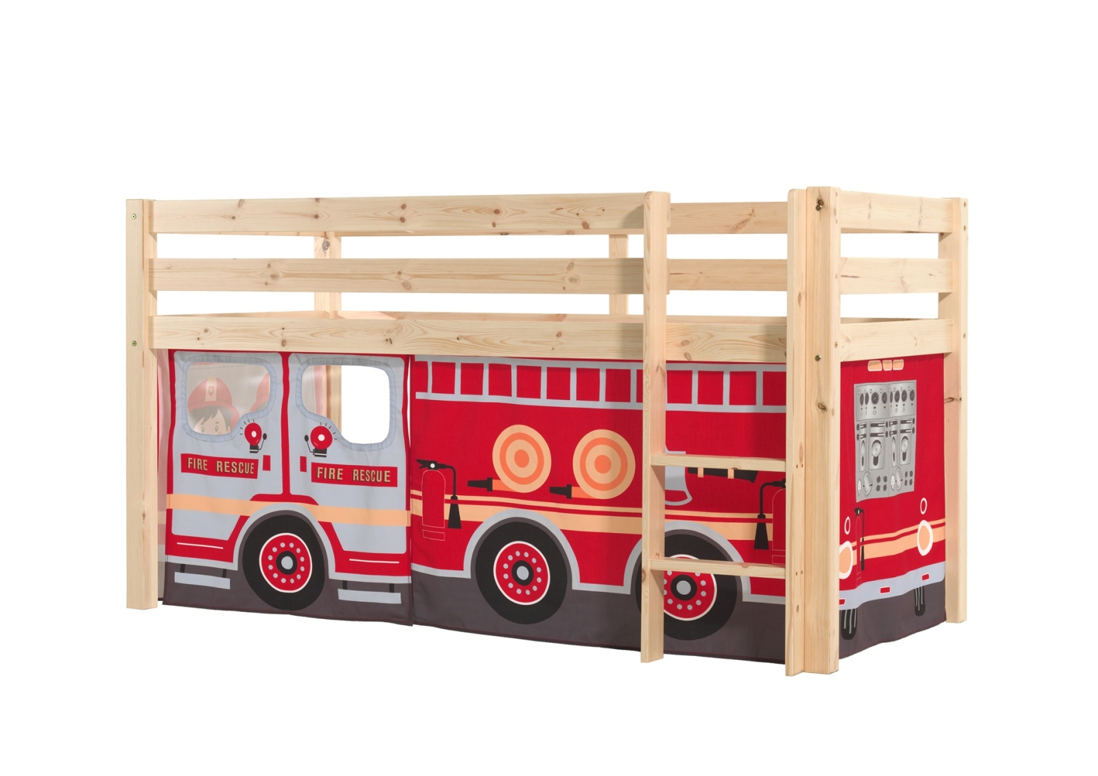 Hochbett PINO - Fire Rescue - Kiefer natur lackiert - 90x200 cm