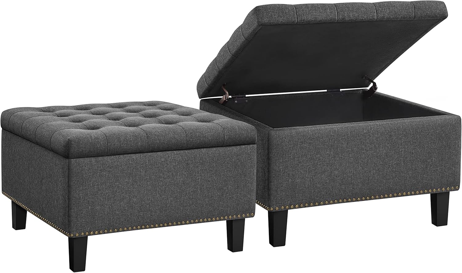 Yaheetech 2er Set Sitzhocker mit Stauraum, Faltbare Sitztruhe, Aufbewahrungsbox, Fußbank Truhen Fußhocker, Leinen, 90 L, 70,5 x 70,5 x 45 cm, hellgrau