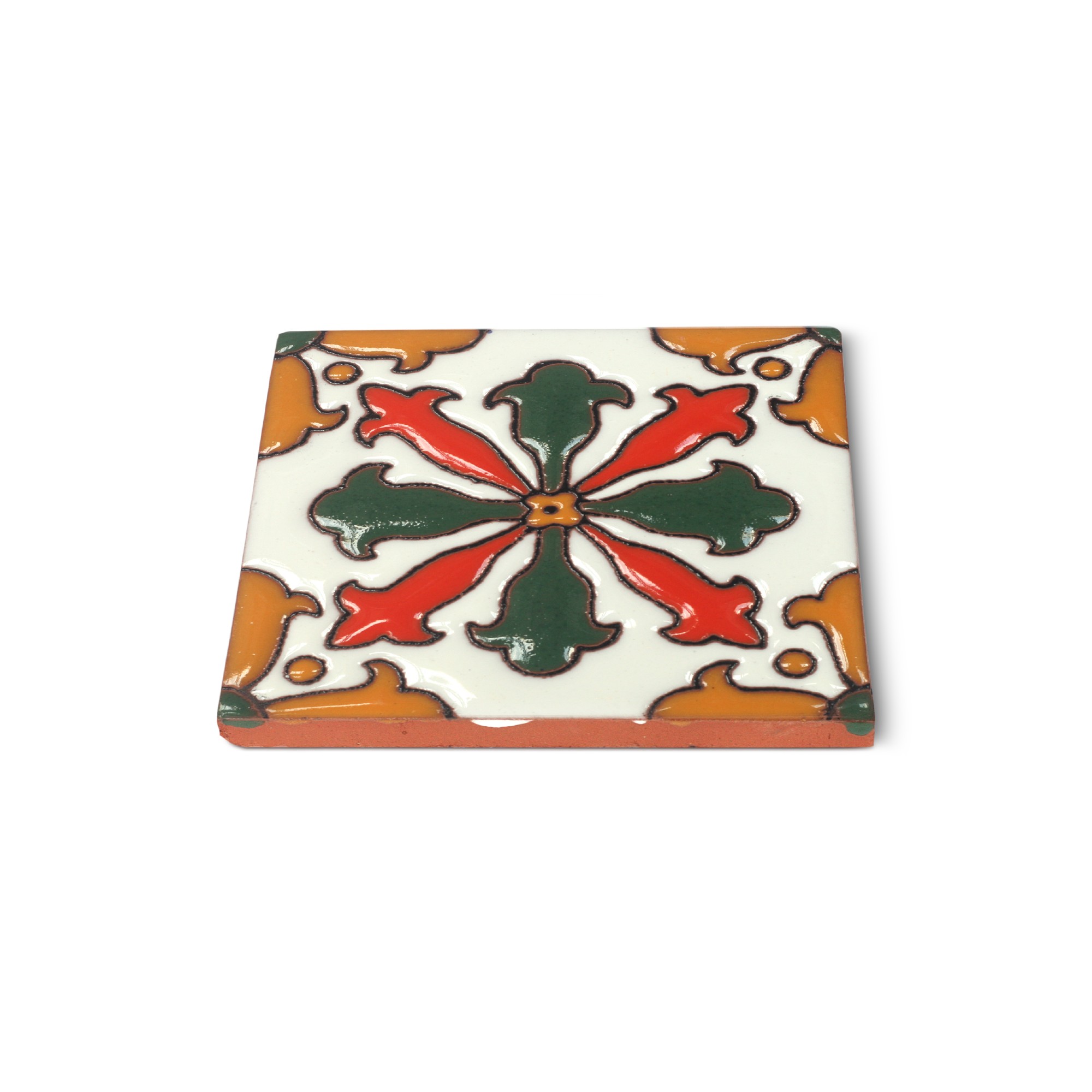 Reliefkachel 'Monclova', grün, rot, T 10 cm, B 10 cm, H 0,5 cm von fischer's lagerhaus