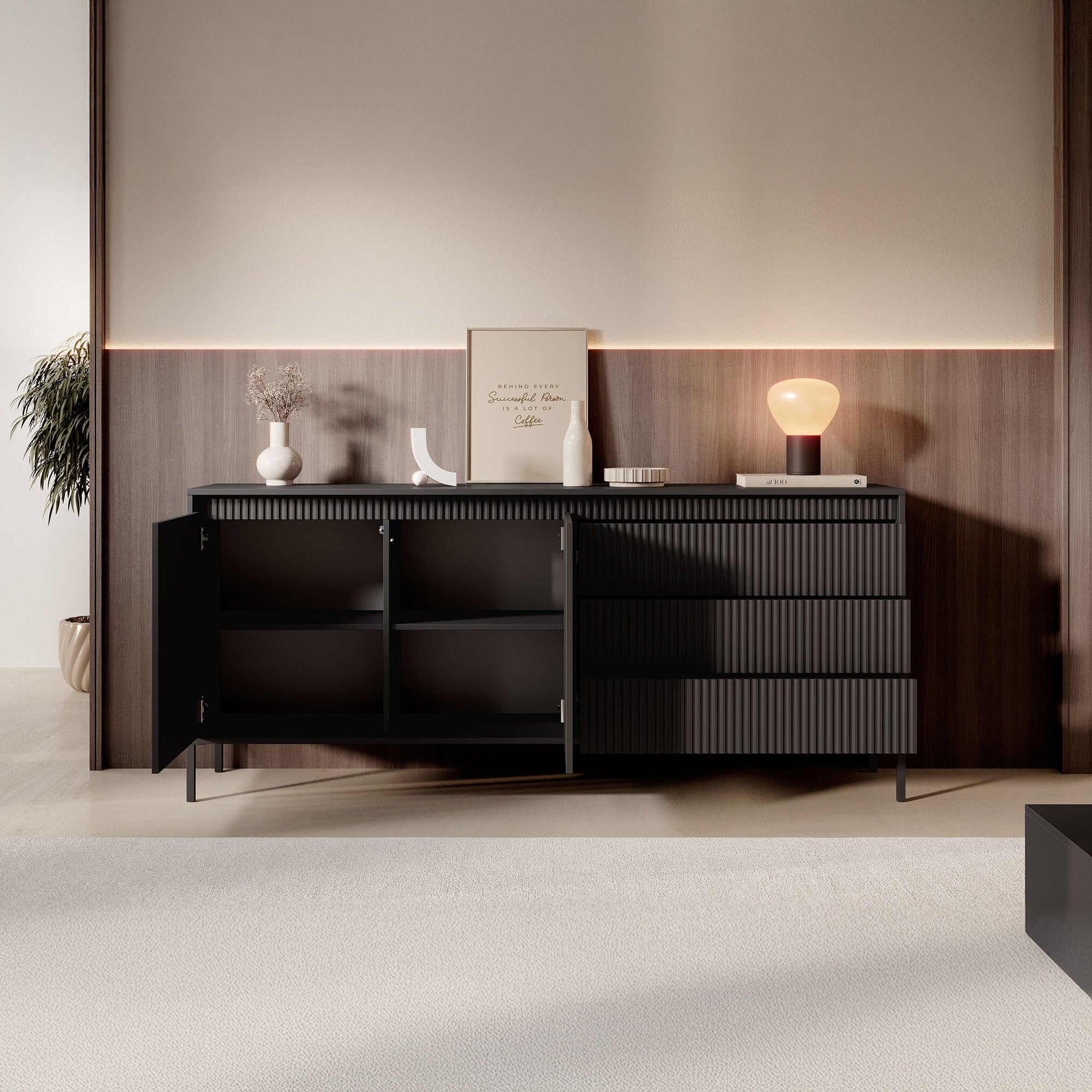 Saran - Dressoir - Zwart - 187x40x81 cm