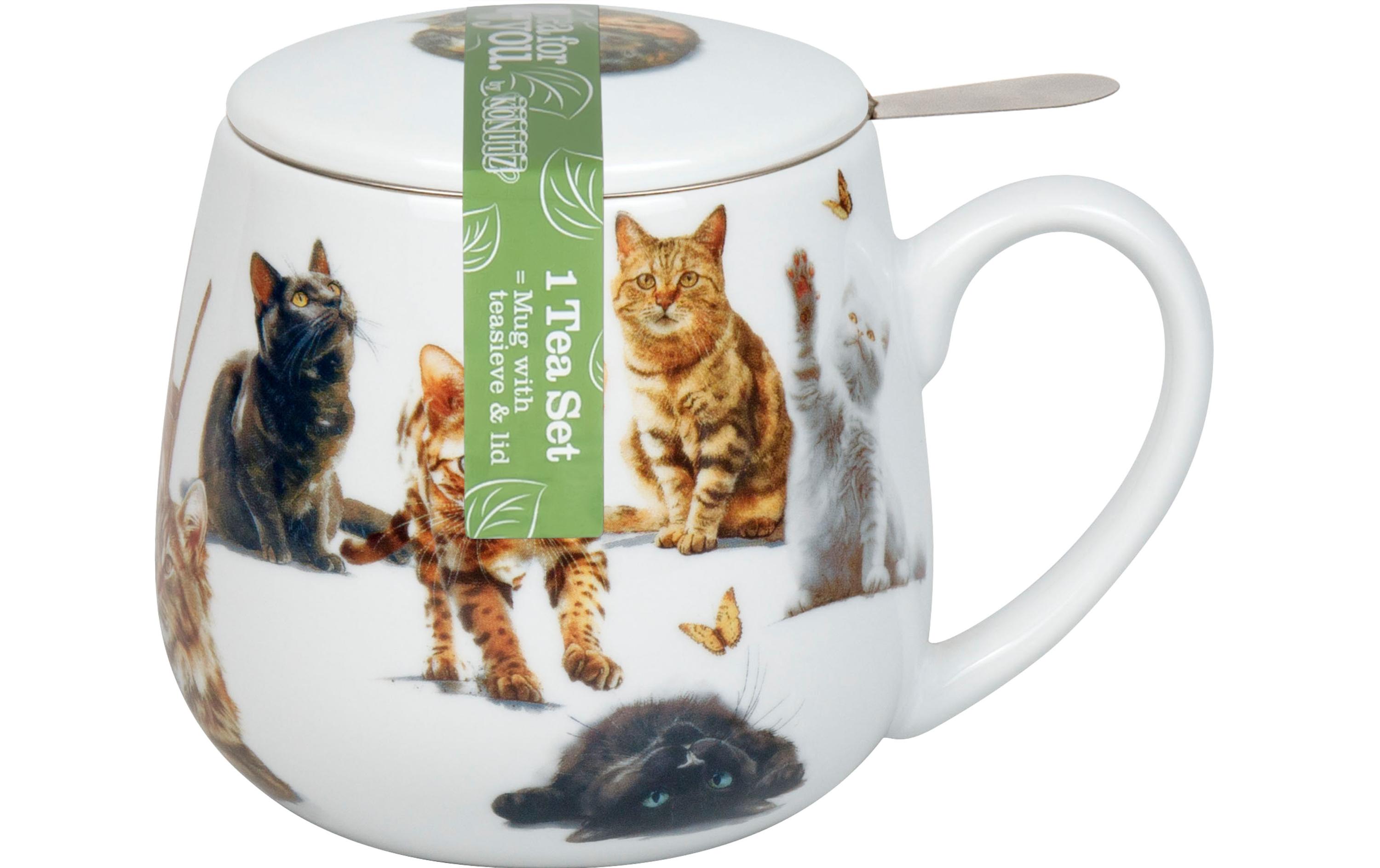 Teetasse Tea for you Samtpfoten 400 ml, WeissTasse mit Henkel und Sieb