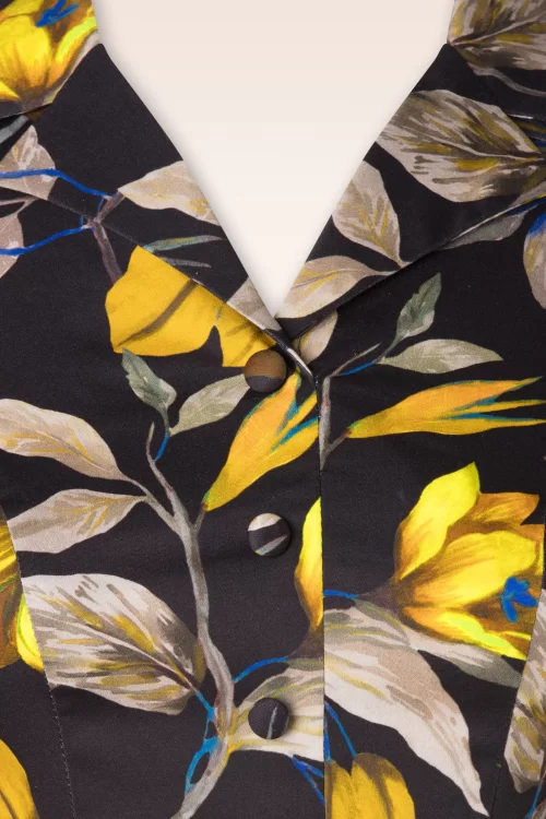 Hearts & Roses Josie Floral swing jurk in zwart en geel