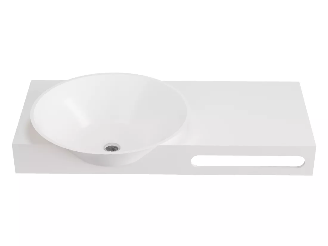 Plan vasque suspendu en solid surface avec porte serviettes - Blanc - L100 x l54 x H20 cm - YUMIKO
