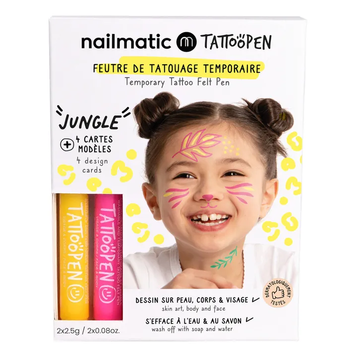Nailmatic Kids Coffret Kit duo feutre de tatouage Tattoopen Jungle