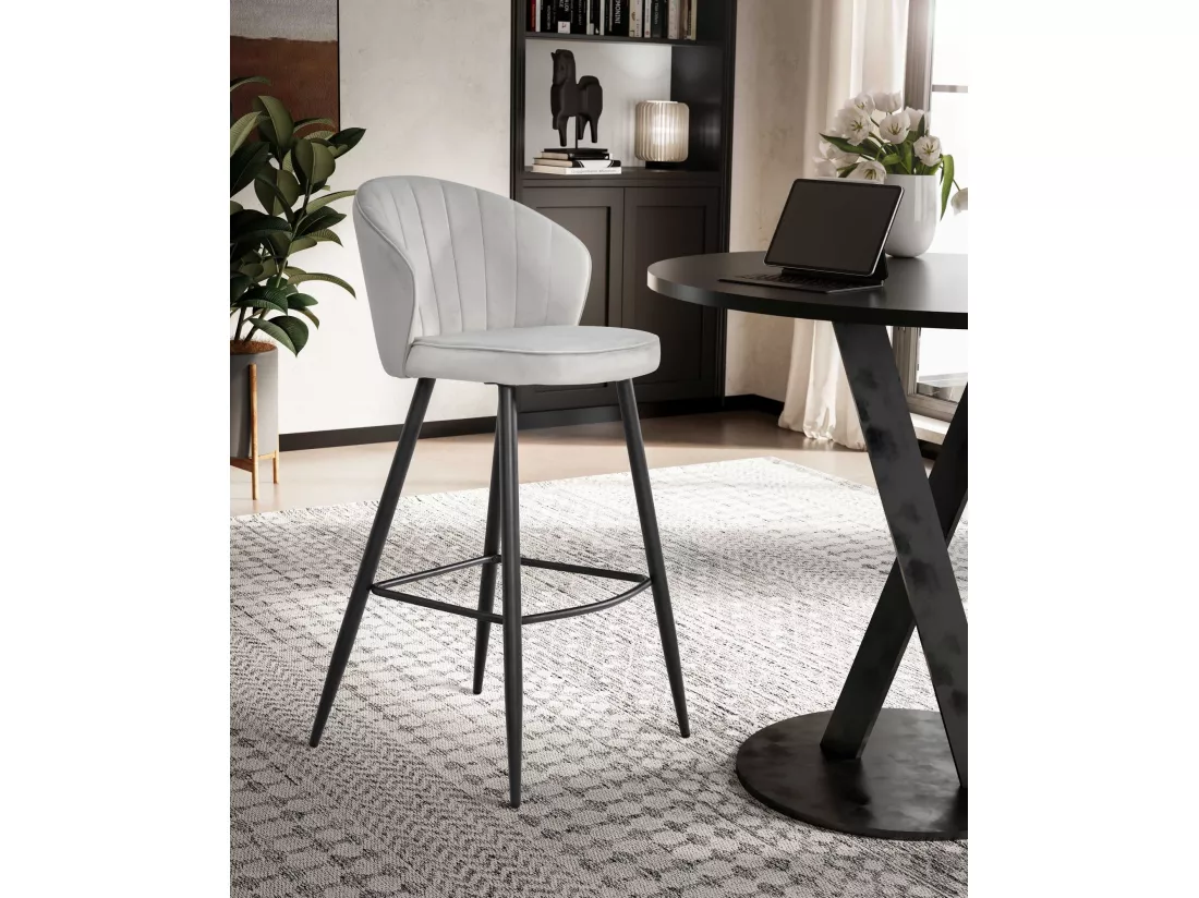 Tabouret de bar Scandinave Métal Lot de 2 Velours Chaise de bar Haute