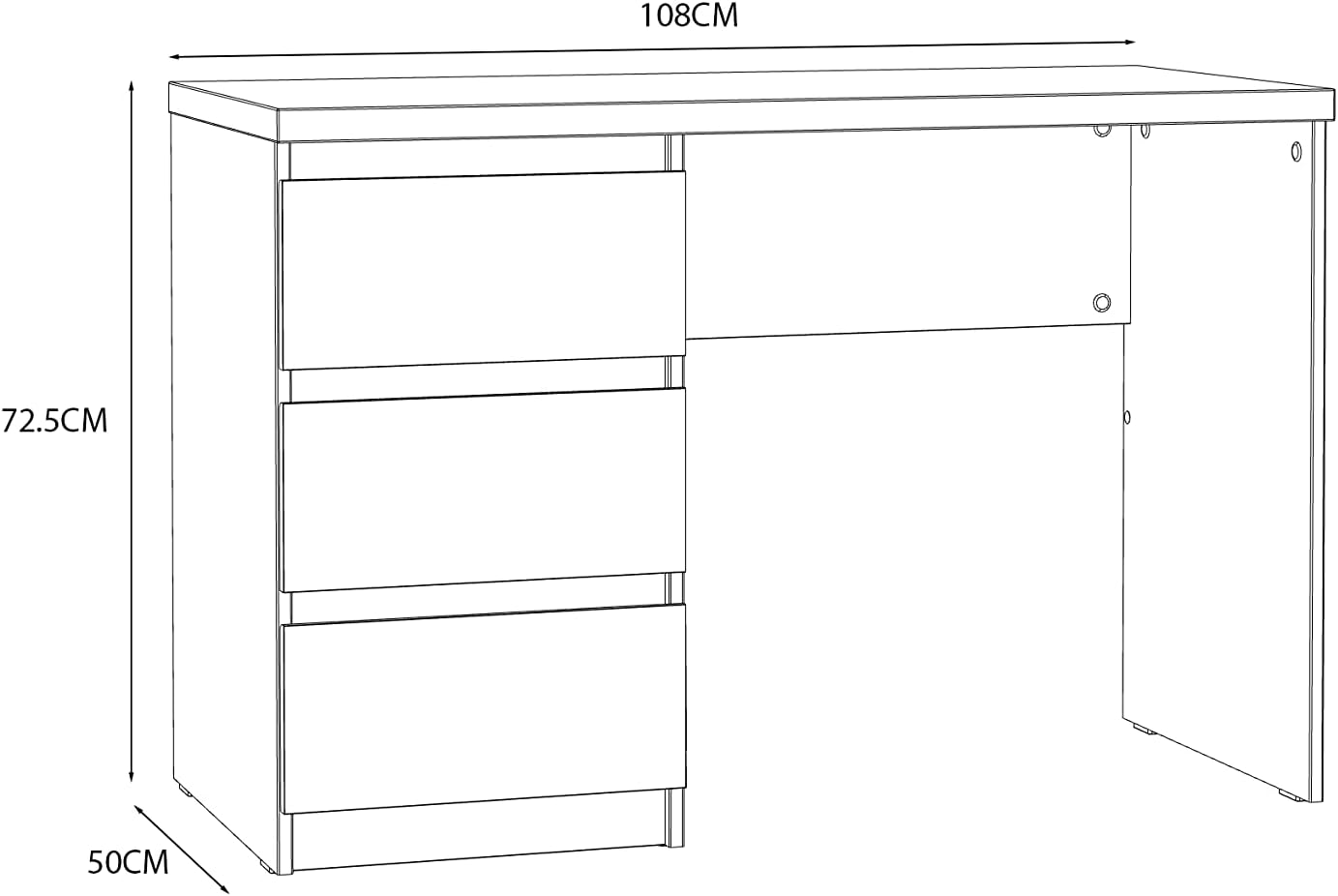 Forte Net 106 Schreibtisch mit 3 Schubladen, Holzwerkstoff, weiß matt, B x H x T: 108 x 72,5 x 50 cm