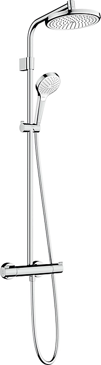 Colonne de douche thermostatique avec pommeau + douchette 3 jets + flexible + barre réglable, chrome, Hansgrohe Waterforms 220