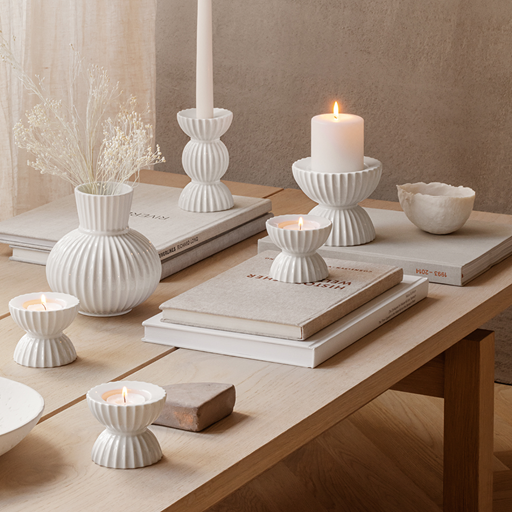 Lyngby Porcelæn Tura Bloklys Lysestage, Hvid