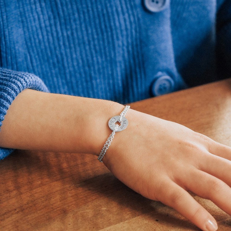 Bracelet chaine mini jeton coeur argent 925 enfant - gravure MON AMOUR