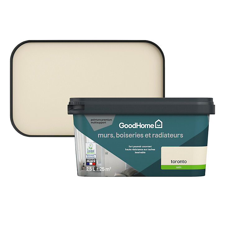 Peinture intérieure couleur murs, boiseries et radiateurs GoodHome Toronto satin blanc 2,5L