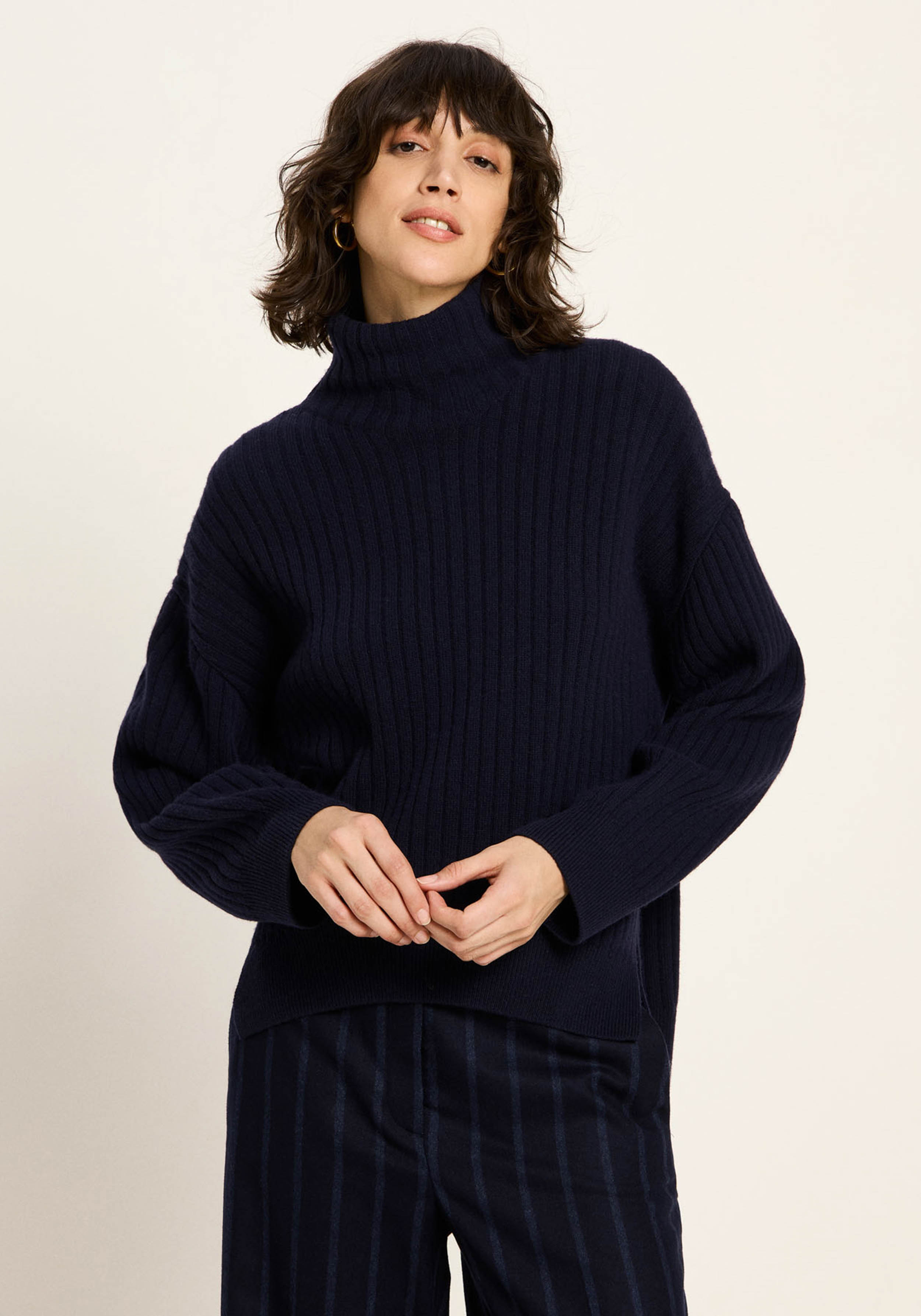 Lanius Rippenpullover Wolle Midnight