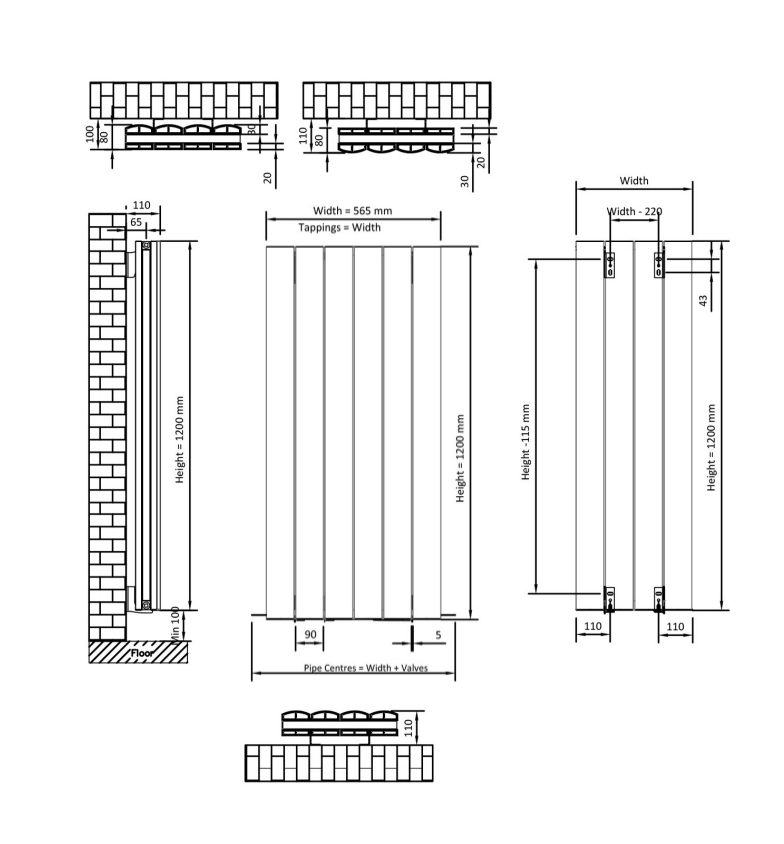 Eastbrook Guardia radiator 55x120cm aluminium 1920W antraciet