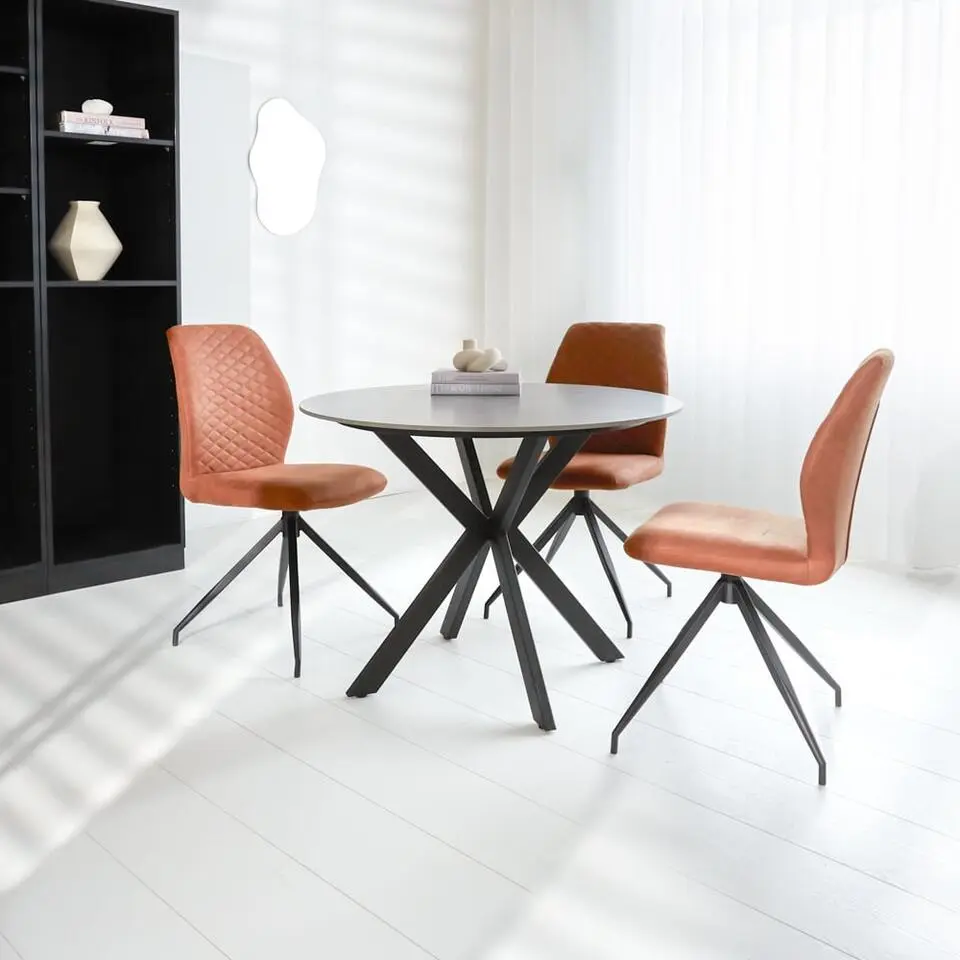 Ronde eettafel Yuna Ø130 cm marmerlook grijs - Stoneware - Grijs