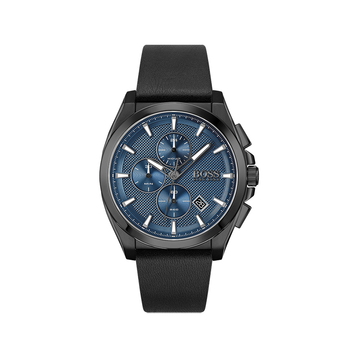 Montre Boss homme chronographe acier bracelet cuir noir
