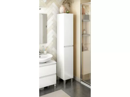 Armoire à colonnes Dzavatt, Élément mural de salle de bain, Armoire haute multifonctionnelle, Meuble polyvalente, 30x35 h182 cm, Blanc brillant