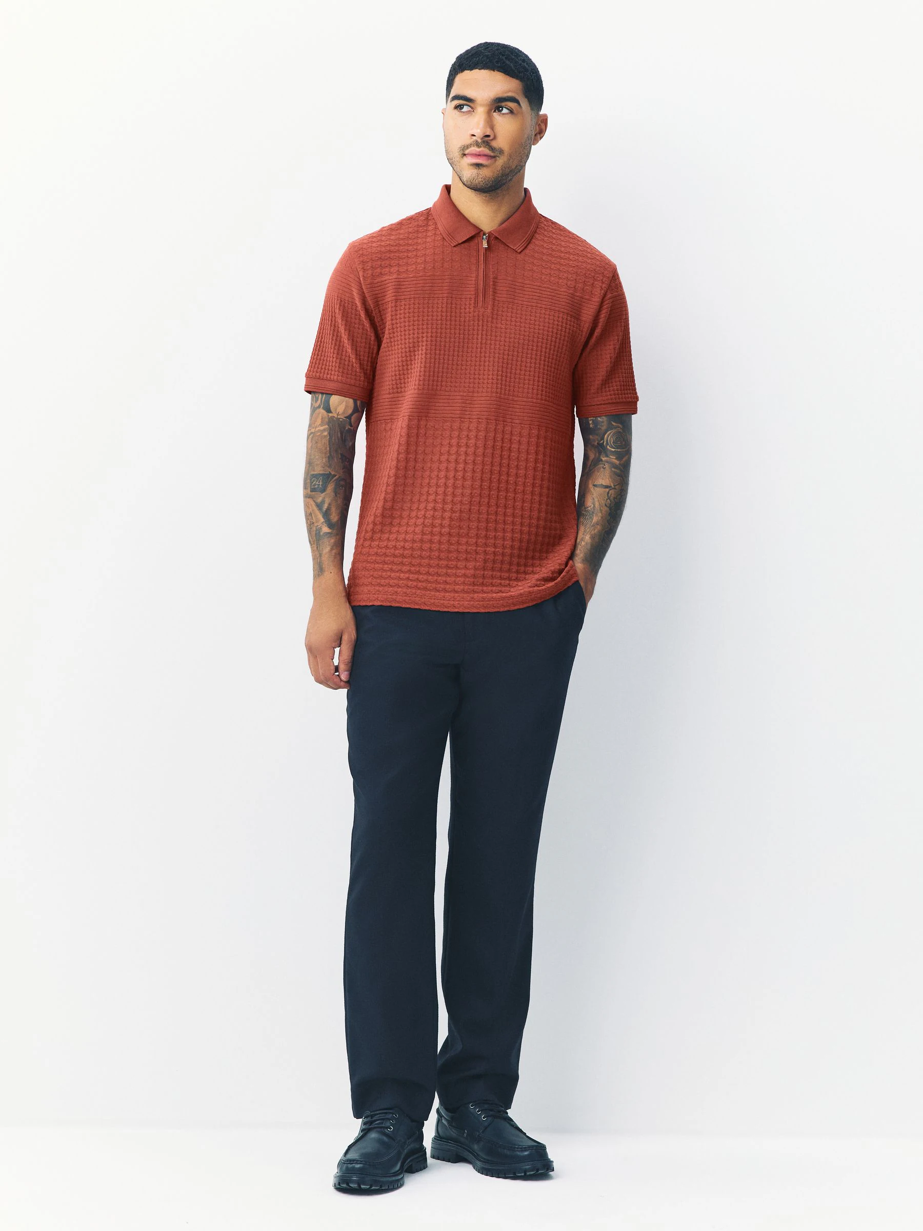 Roestrood - Normale Pasvorm - Net jacquard poloshirt