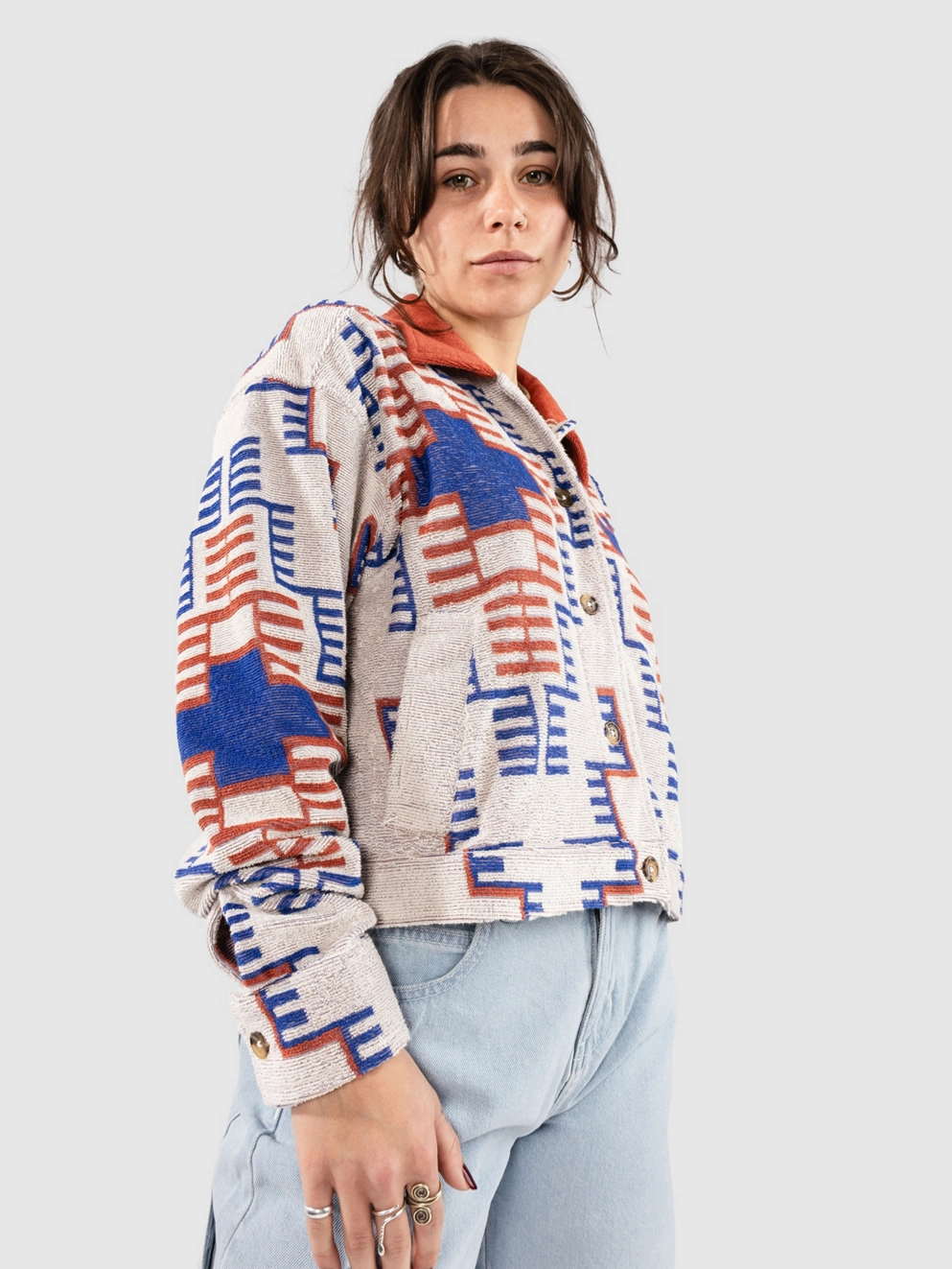 Brixton Trail Terry Cloth Trucker Jacket electronic indigo pattern