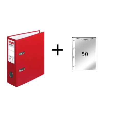Herlitz Ordner + 50 Prospekthüllen DIN A5, 80 mm breit, rot