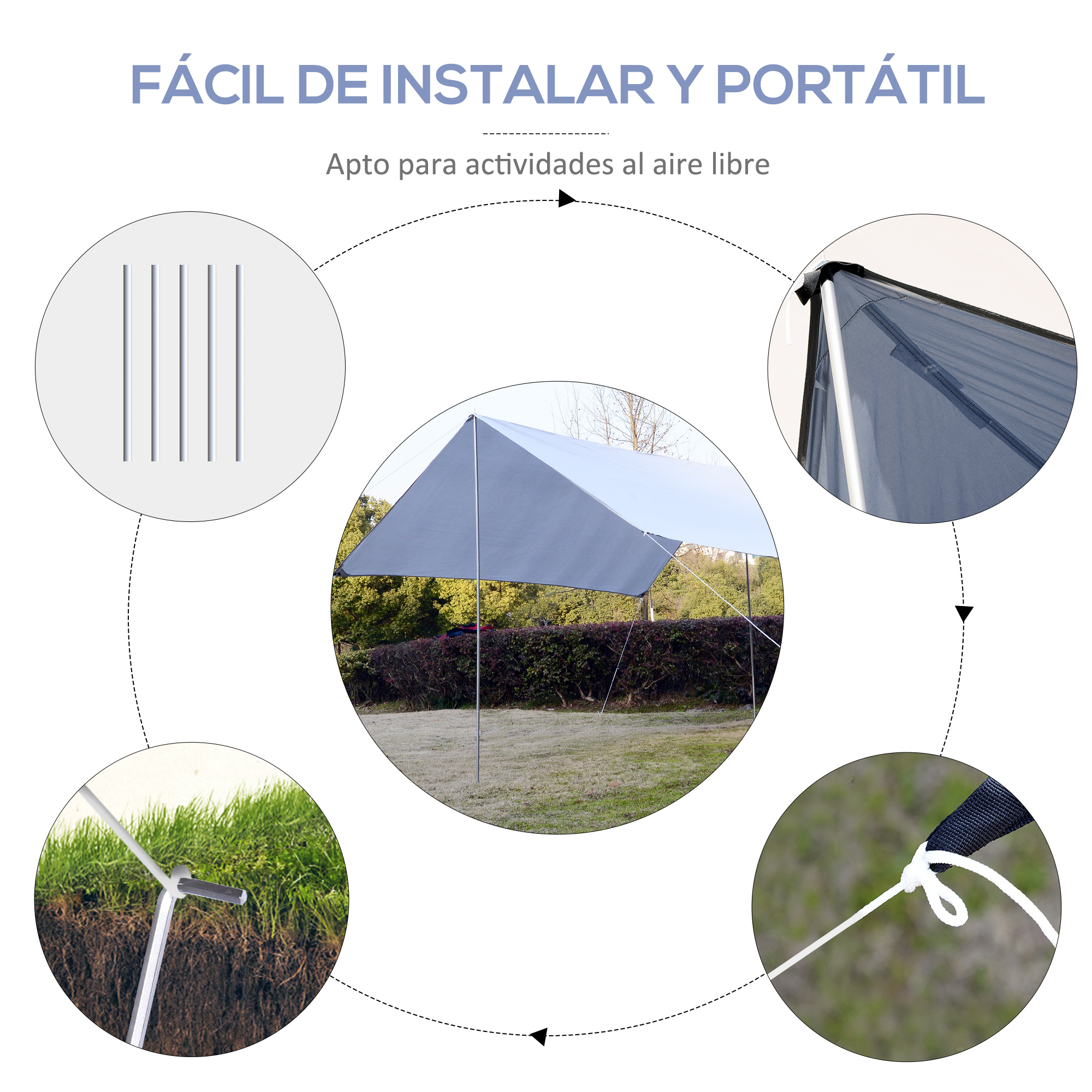 Tenda portátil Outsunny 300x292 cm, impermeável e leve, ideal para camping, praia, piquenique e trilhas, com proteção UV, na cor branca.
