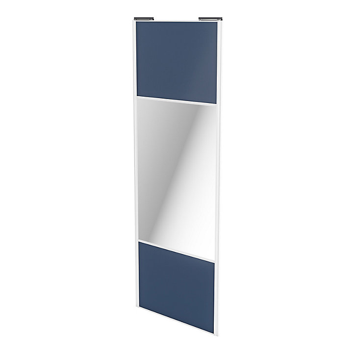 Porte de placard coulissante avec miroir bleu profil blanc GoodHome Arius H. 248,5 x L. 92.2 cm + amortisseurs