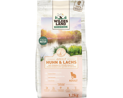WILDES LAND droogvoer voor katten, kip en zalm met tuingroenten en waardevolle superfoods, graanvrij, glutenvrij, 1,2 kg