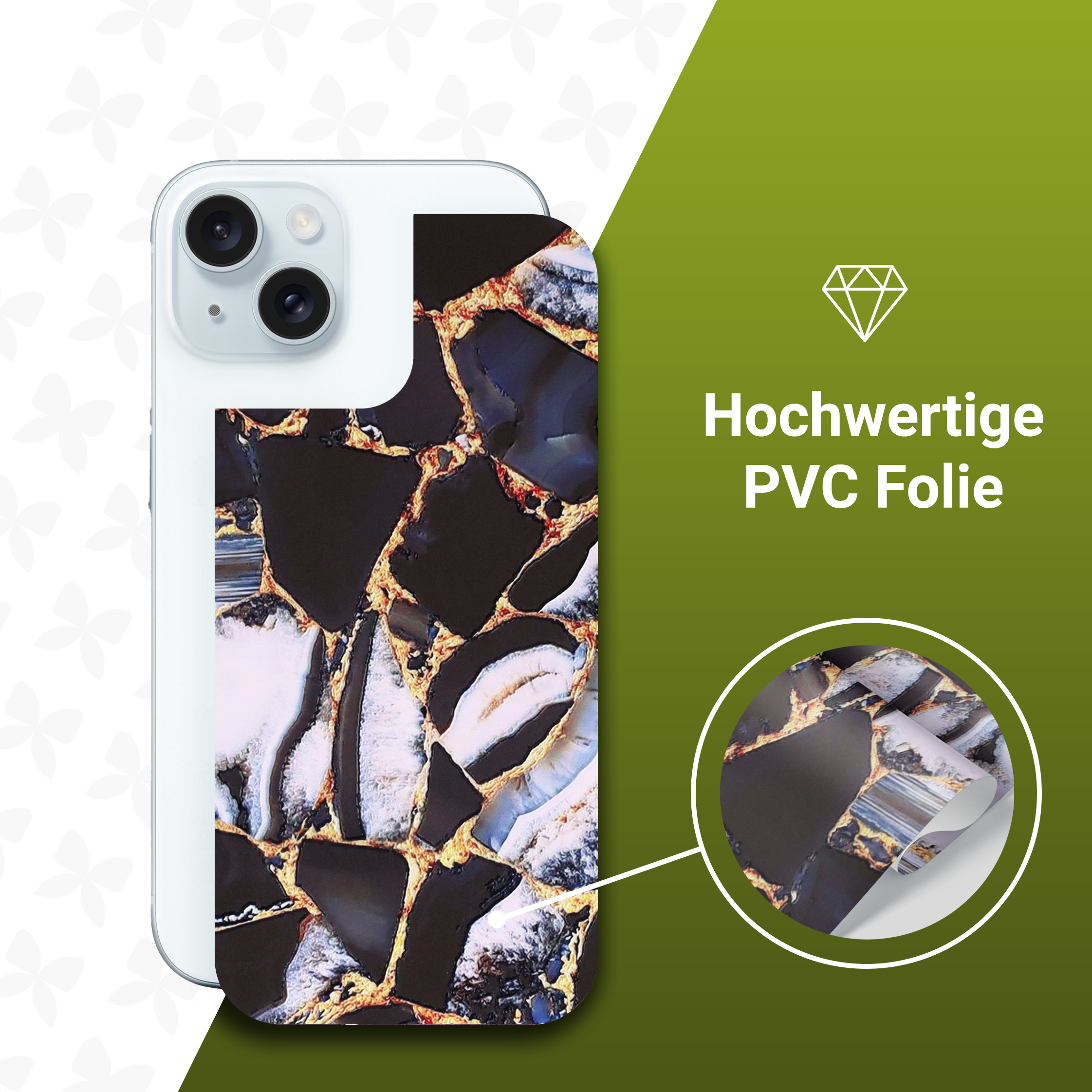 (2er Set) iPhone 13 Backcover Schutzfolie Swiss Made - Golden Mosaik