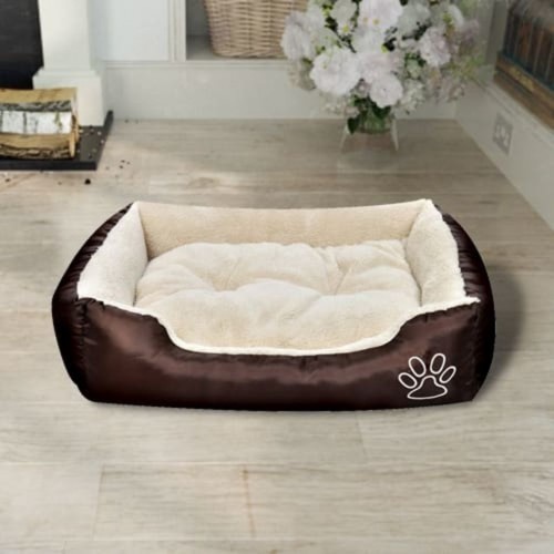 Cama acolchoada bege para cães