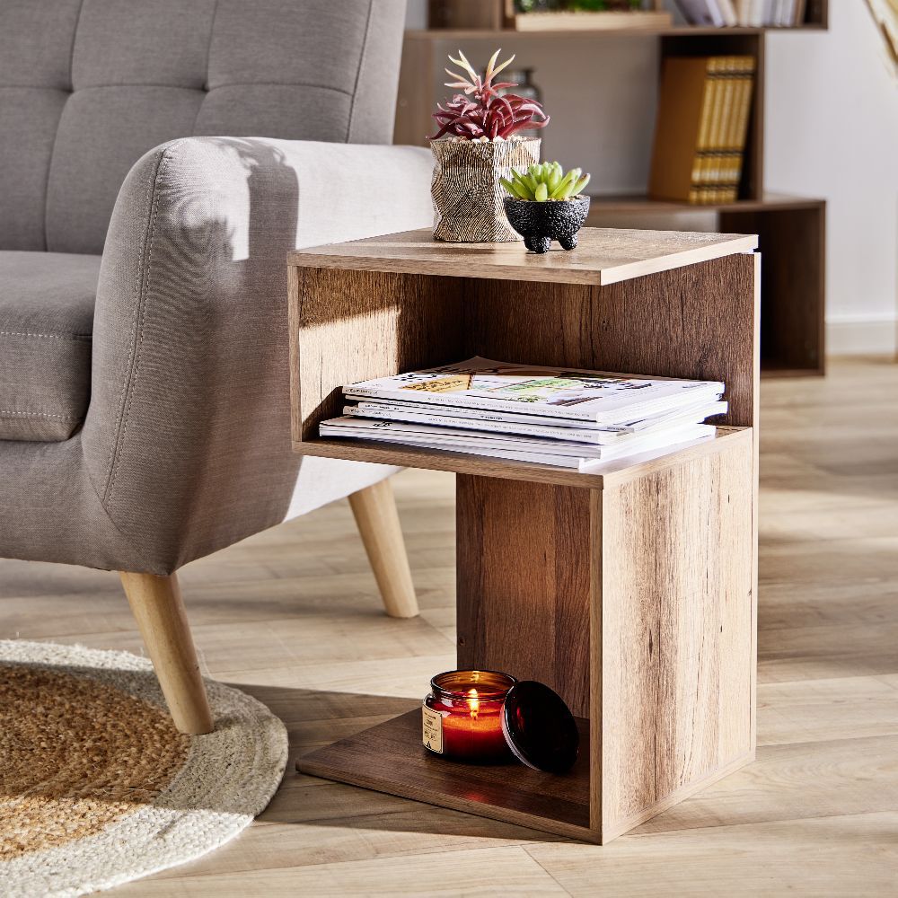 Table de chevet Bout de canapé - 2 niches marron 33x29xH50 cm