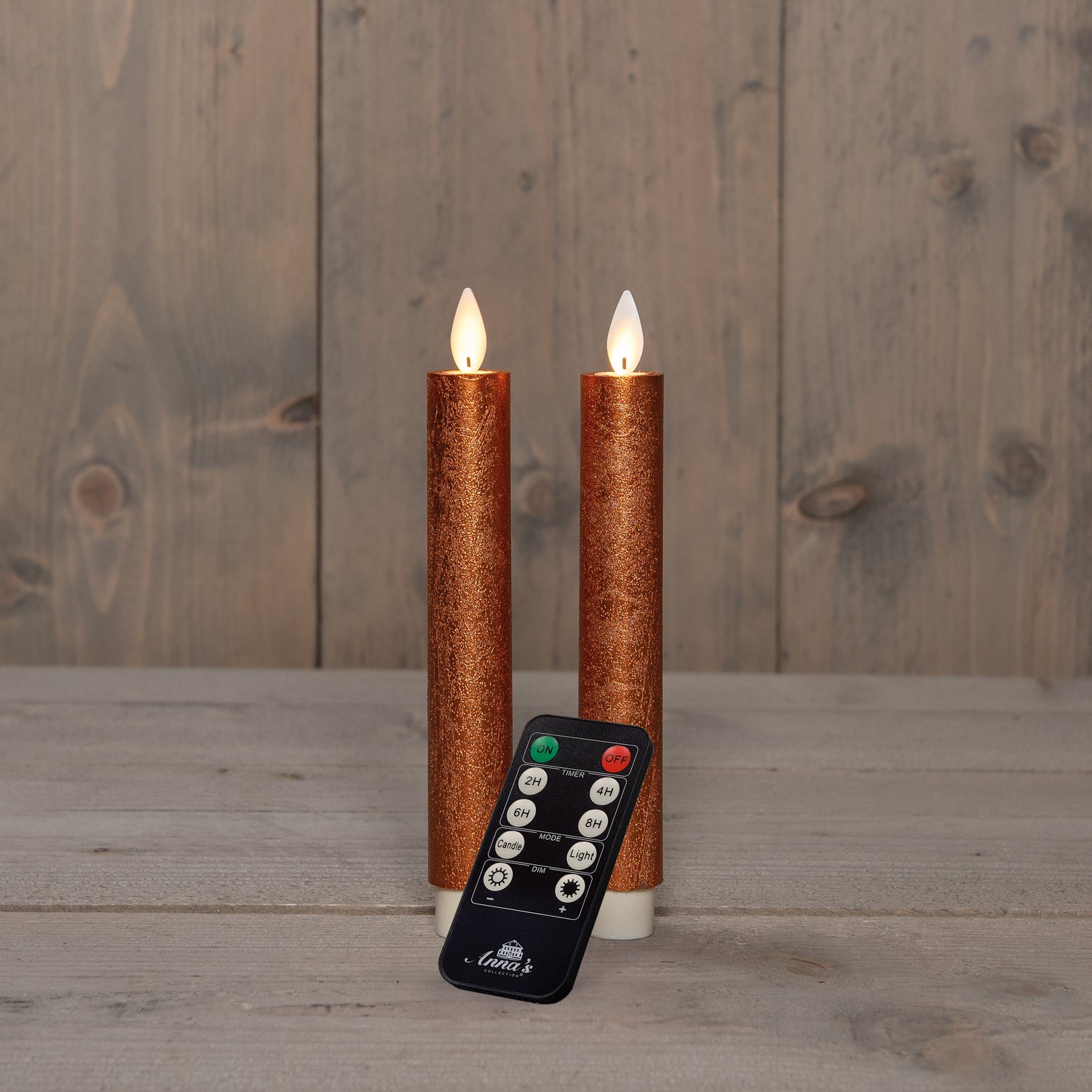 Anna's Collection LED dinerkaars Tara met timer koper D 2,2 H 18 cm 2 stuks