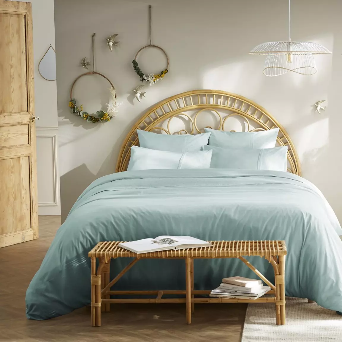Housse de couette dentelle coton (260 x 240 cm) Jeanne Bleu clair