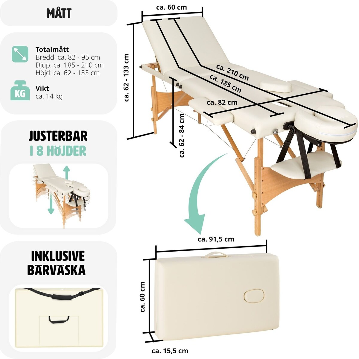 3-sone massasjebenk Daniel - beige