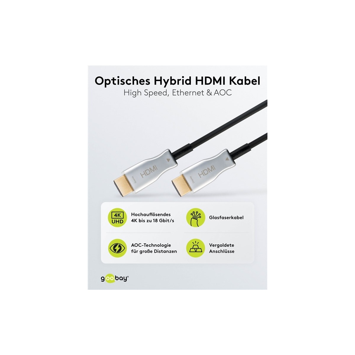 Goobay Høyhastighets hybrid optisk HDMI™-kabel med Ethernet (AOC)