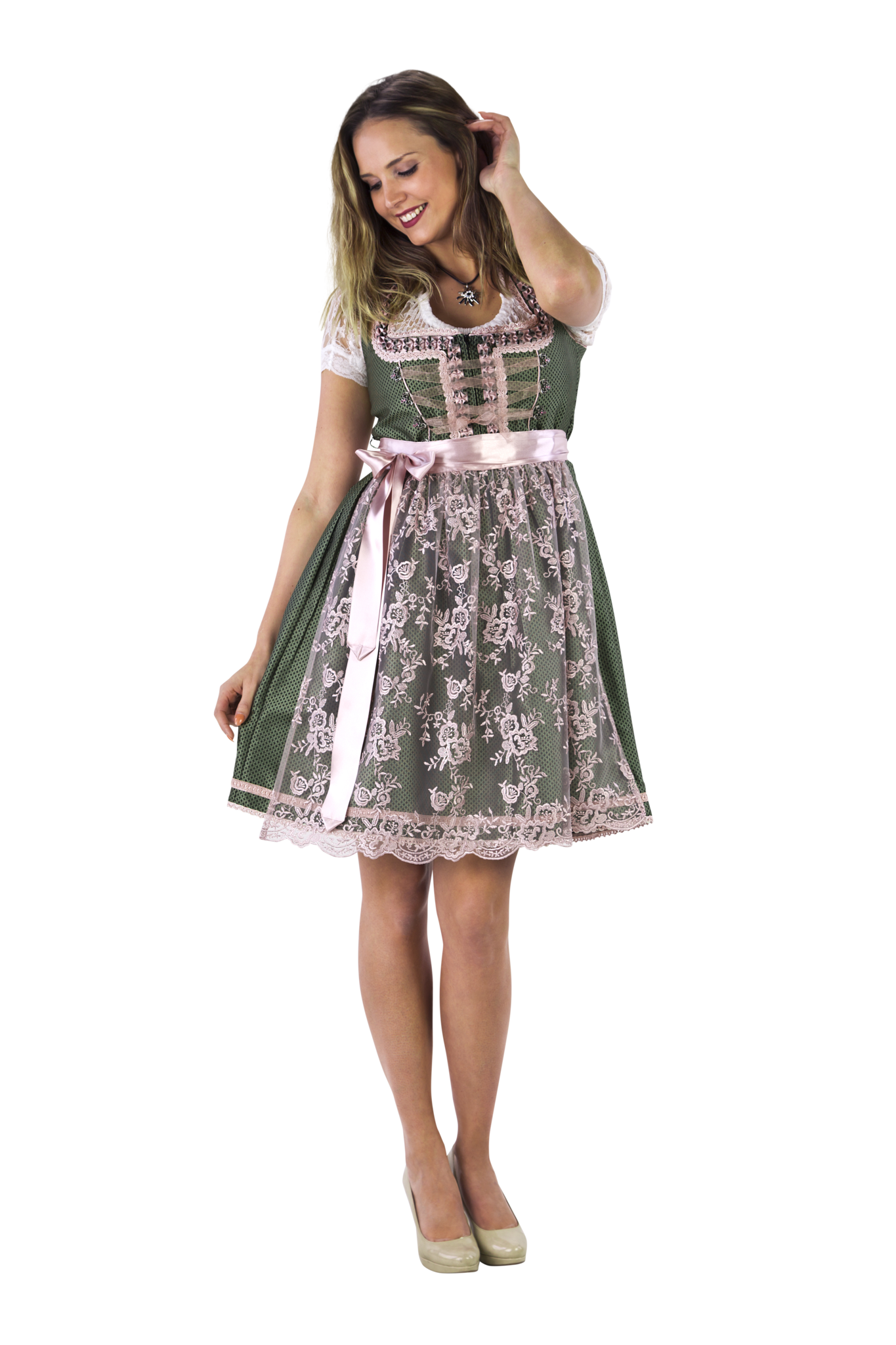 Wit Groene Dirndl Jurk Oktoberfest Dames 2 Delig