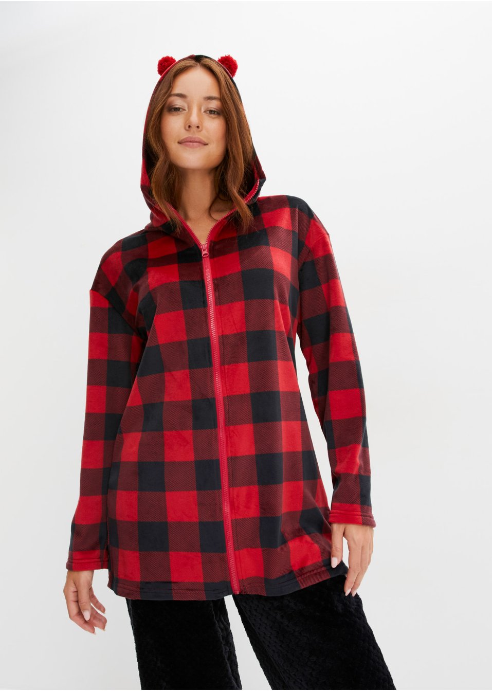 Robe de chambre en polaire avec capuche et fermeture zippée