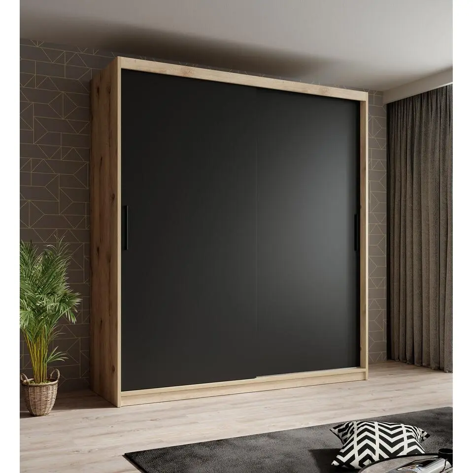 Meubella - Kledingkast Luxor - Zwart - Eiken - 180 cm