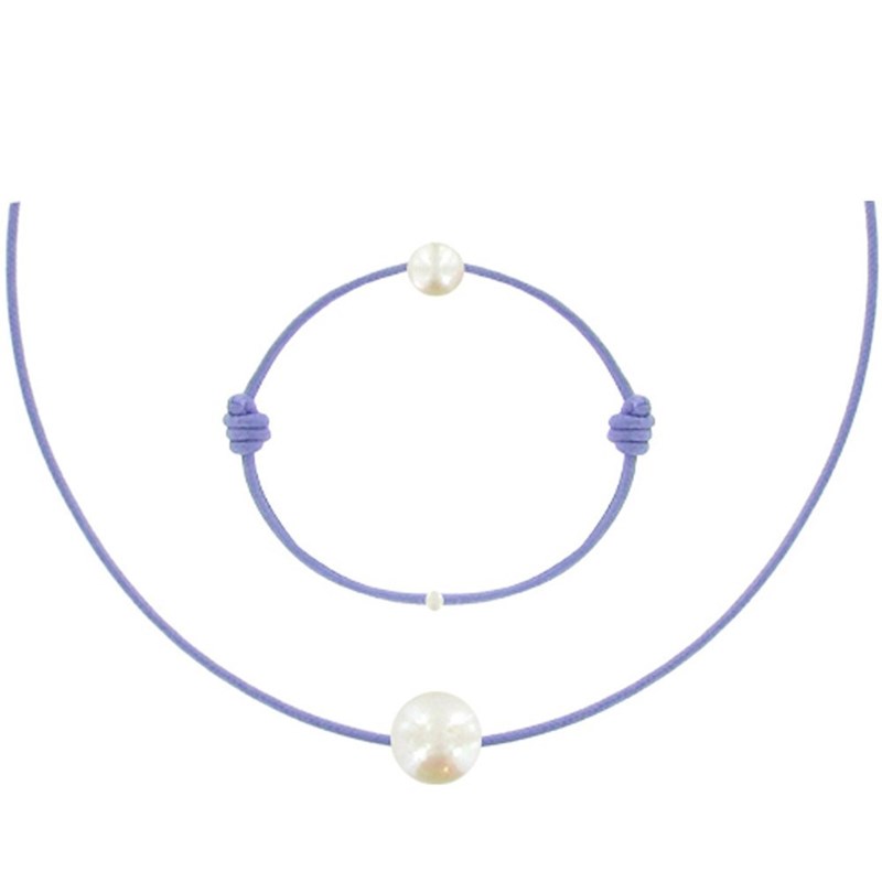 Set Collier et Bracelet Lien La Perle Blanche des Poulettes - Colors - Violet