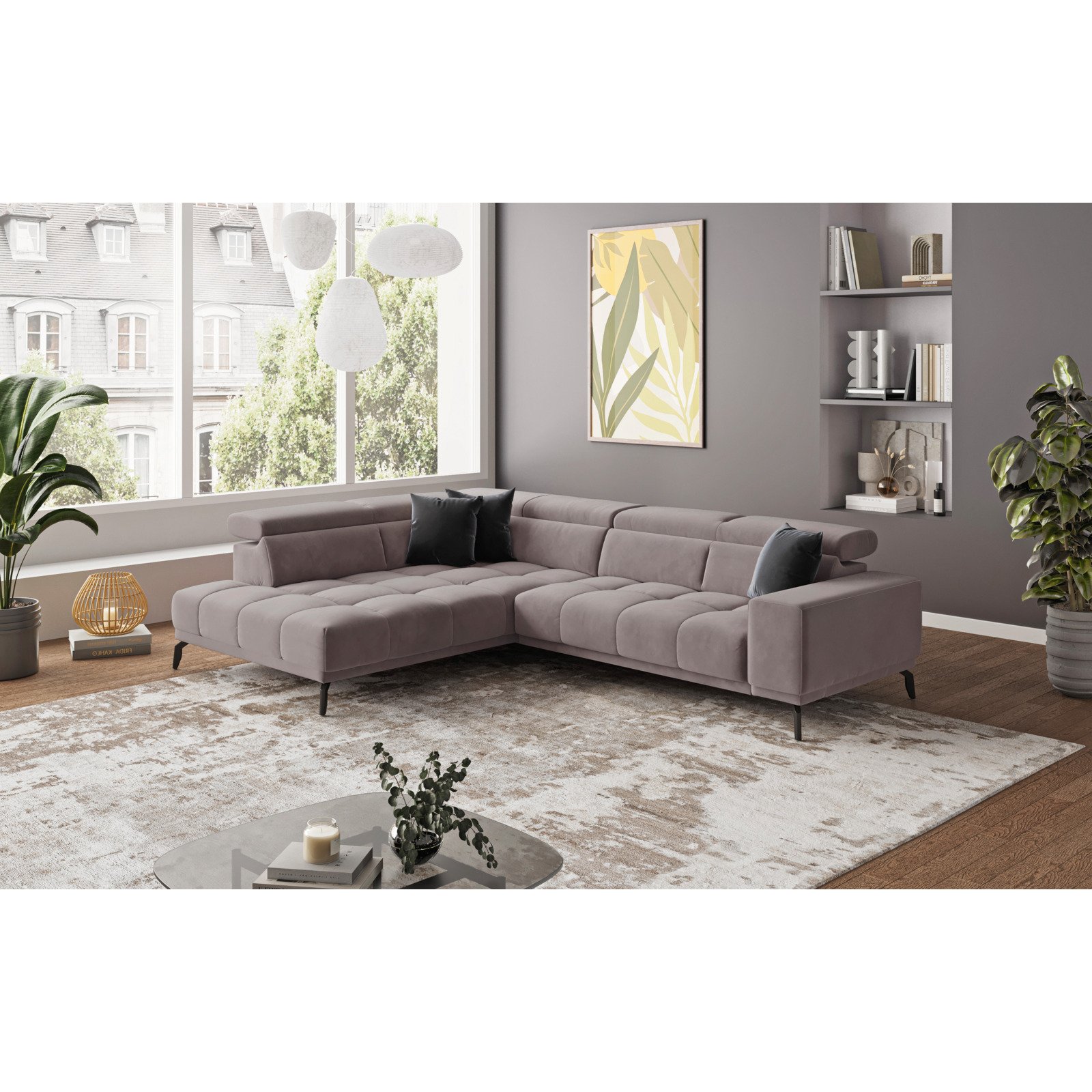 Ecksofa Jamba Stoff silber, Ottomane links