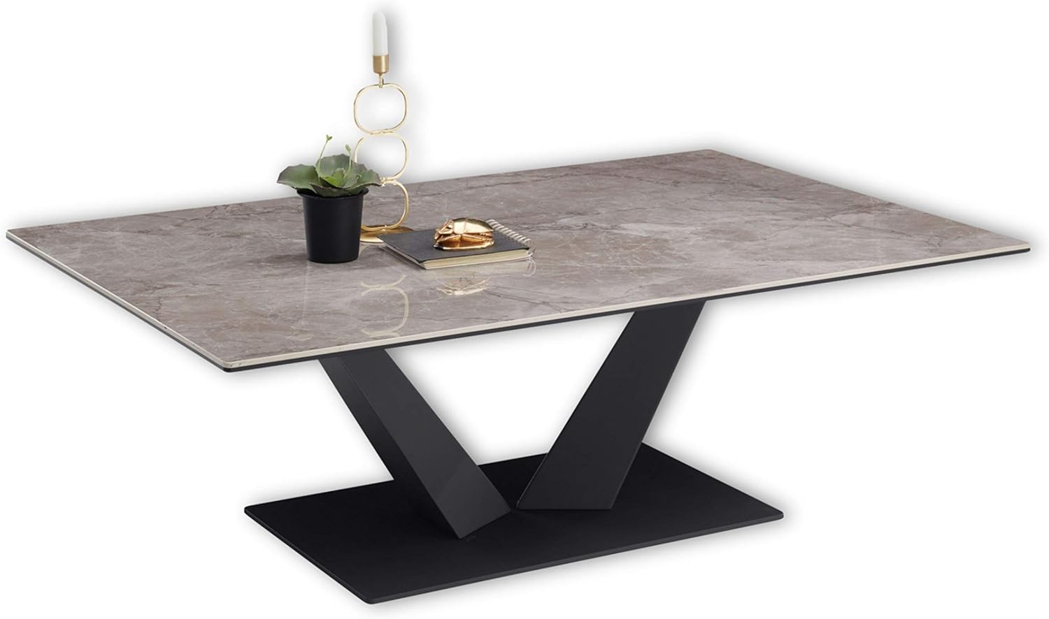Stella Trading Gisele Couchtisch mit Keramikoberfläche und Metallgestell, Anthrazit - hochwertiger Sofatisch für Ihren Wohnbereich - 120 x 40 x 80 cm (B/H/T)