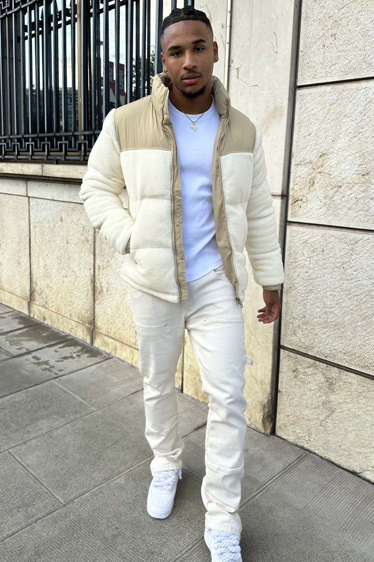 Parka teddy beige en peau de mouton écru