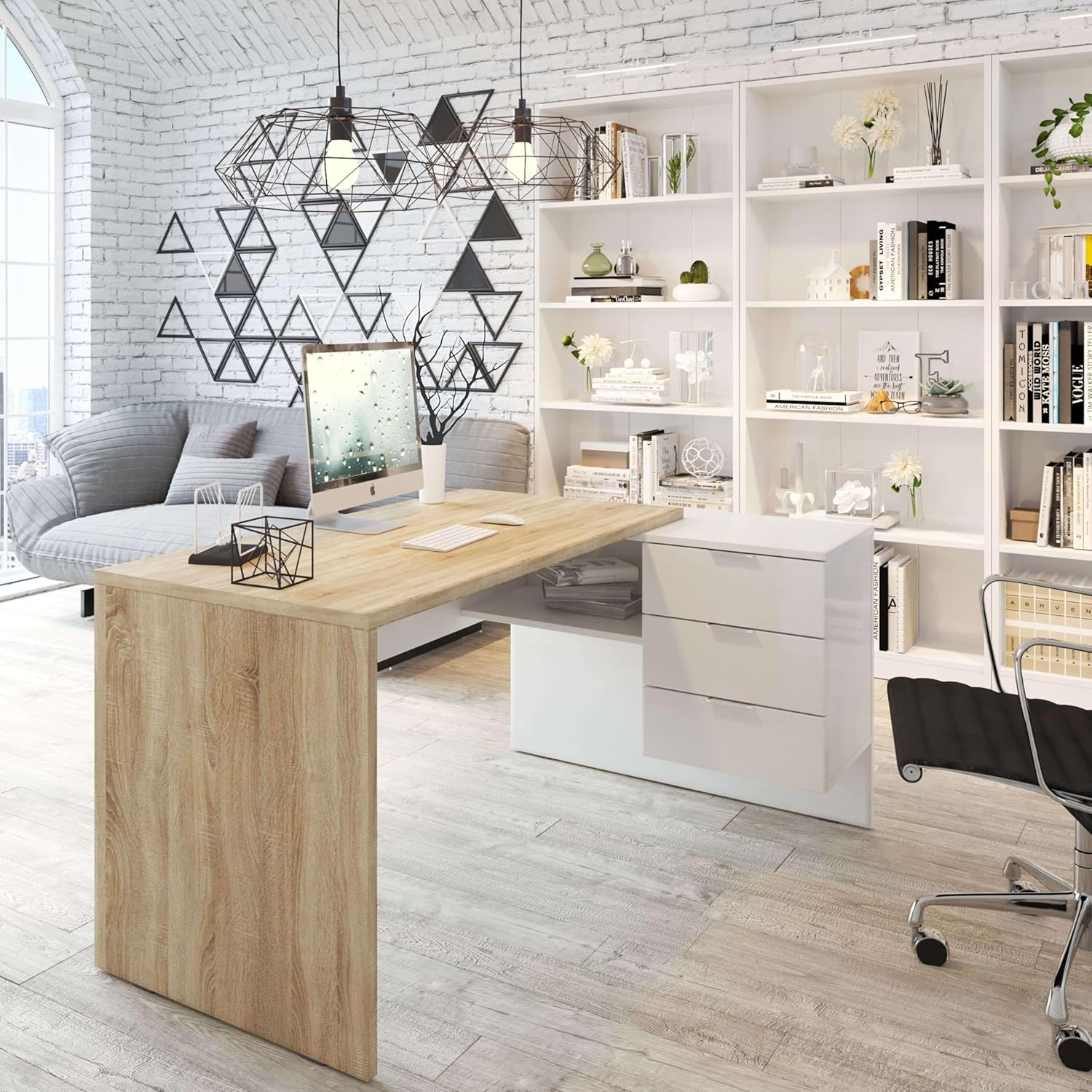 Habitdesign, Bücherregal – hohes Regal mit 5 offenen Regalböden in Artik weiß, ideal für Büro, Wohnzimmer oder Arbeitszimmer, Maße: 80 x 201 x 28 cm (B x H x T), Modell Estil