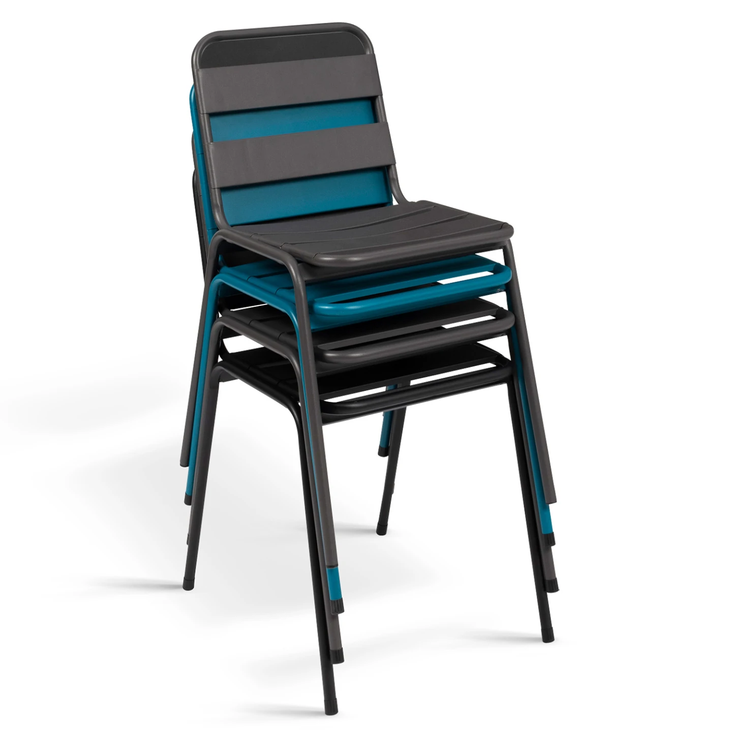 Lot de 6 chaises de jardin VALENCIA en acier mix color gris anthracite, noir et bleu