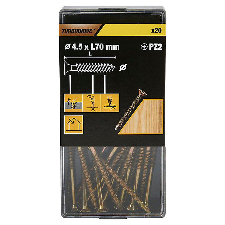 Vis à bois Turbodrive Premium pozidriv zinguée jaune 4.5x70 mm - 20 pièces